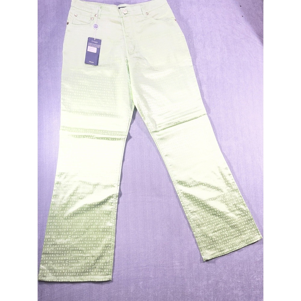 PLATINI JEANS COUGAR PJC050 ALL OVER LOGO Print Satin Flare Pants Size 30